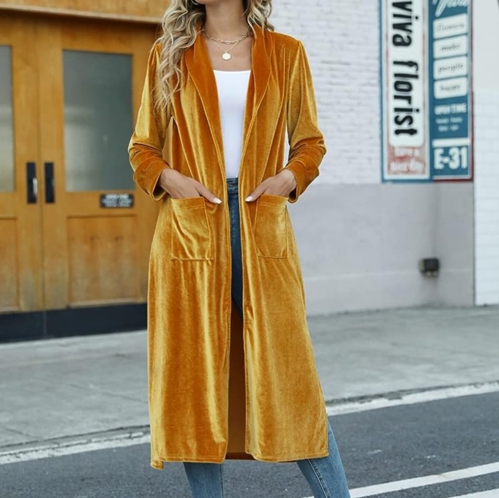 Women's Long Velvet Cartigan Jacket